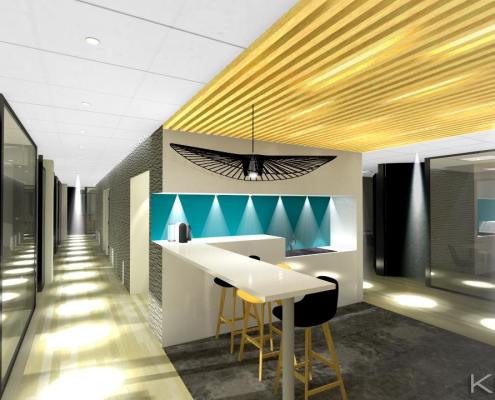 Zone Prémium, vue de la cuisine espace détente.